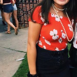 Red off the shoulder tube top